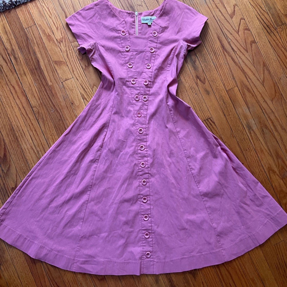 Bettie Page Clothing - Dusty Rose Button Dress XL